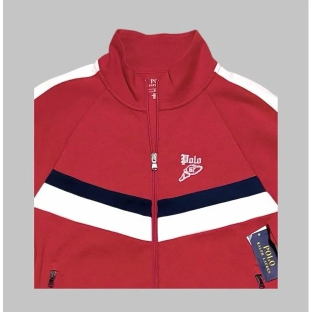 NWT Polo Ralph Lauren Mens L Double Knit Track Jacket Red Winged Foot Logo Zip